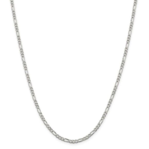 3mm Sterling Silver Solid Pave Flat Figaro Chain Necklace, 18 Inch